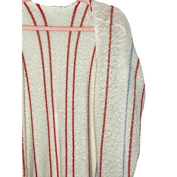 Sweaters - Women's cotton knit ivory stripe fringe boho duster cover up size s/m